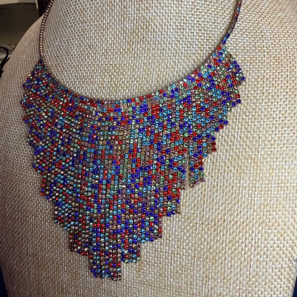 Multicolor Rhinestone Statement Choker Necklace - Picture 4 of 5
